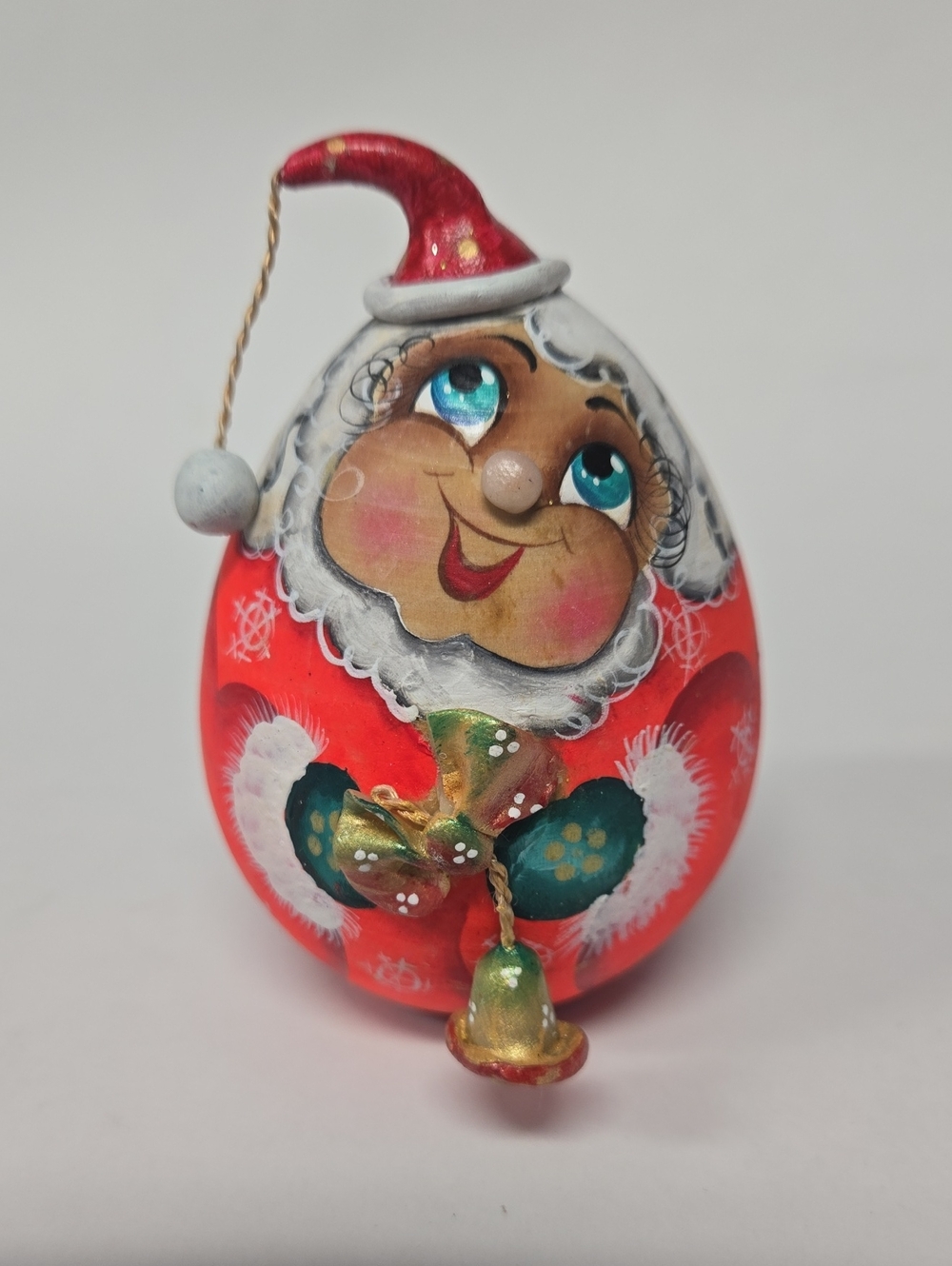 🎅🎅🎅Vntg Handpainted Wooden Egg Santa Figurine GUC 3.5"x2.5"